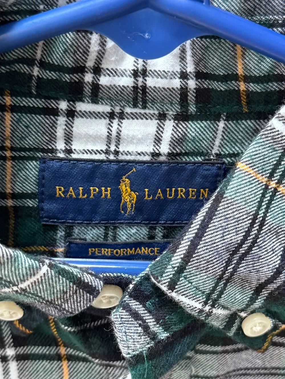 Ralph Lauren Green Navy White Plaid Button-Up Performance Shirt